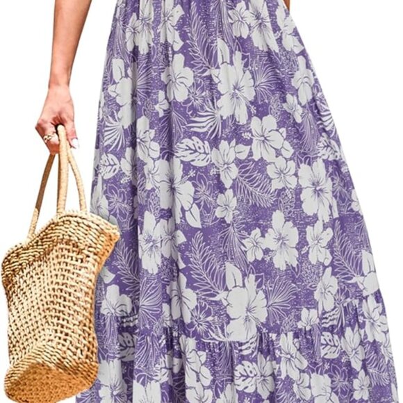 Women's Summer 2025 Casual Short Sleeve Tiered Flowy Spring Dress Long Midi Beac - Picture 1 of 5